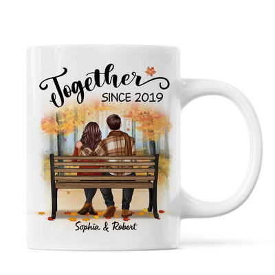 Fall Season Couple Sitting Back View Forest Personalized Mug