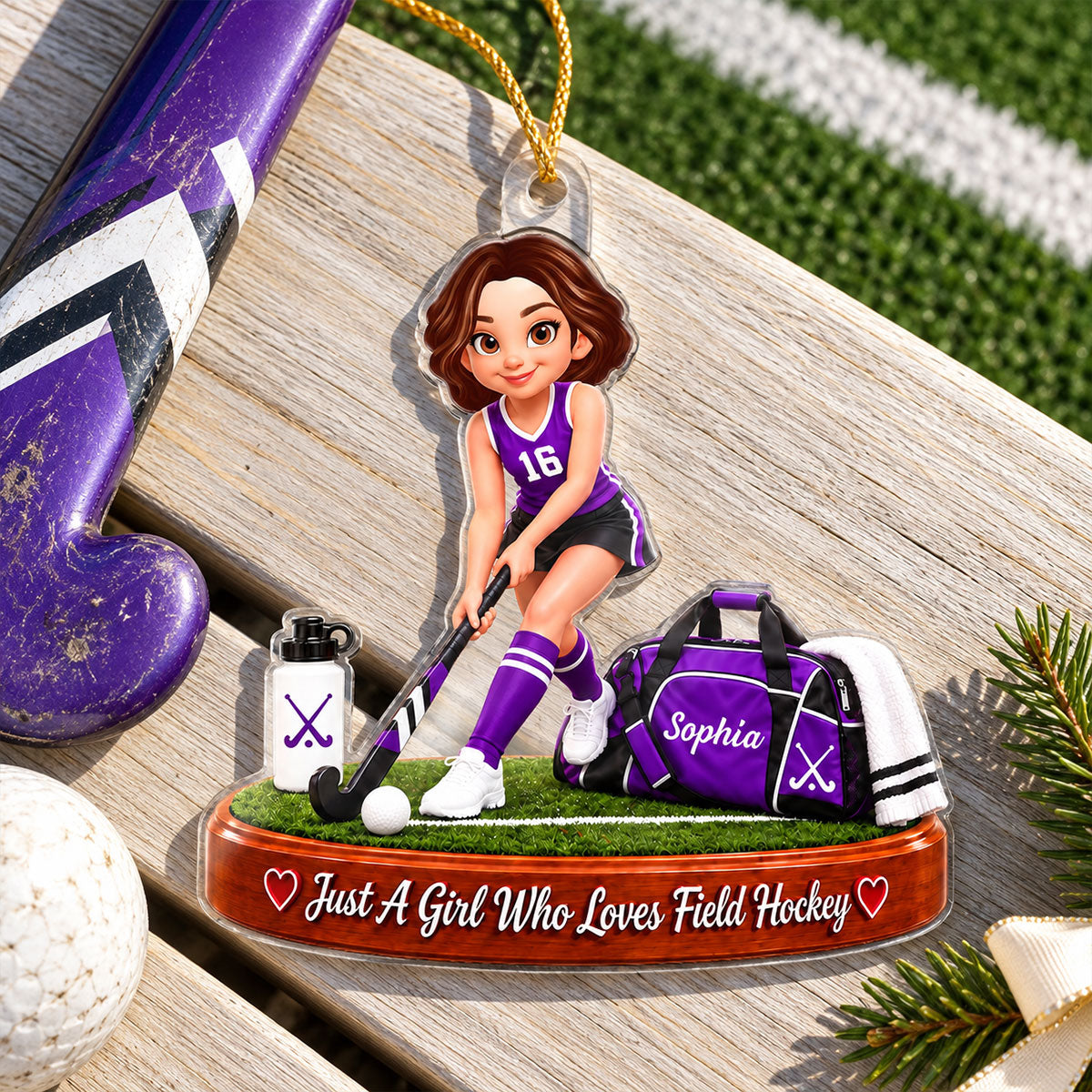 Just a Girl Who Loves Field Hockey - Personalized Acrylic Ornament - Christmas Gift for Daughter, Granddaughter