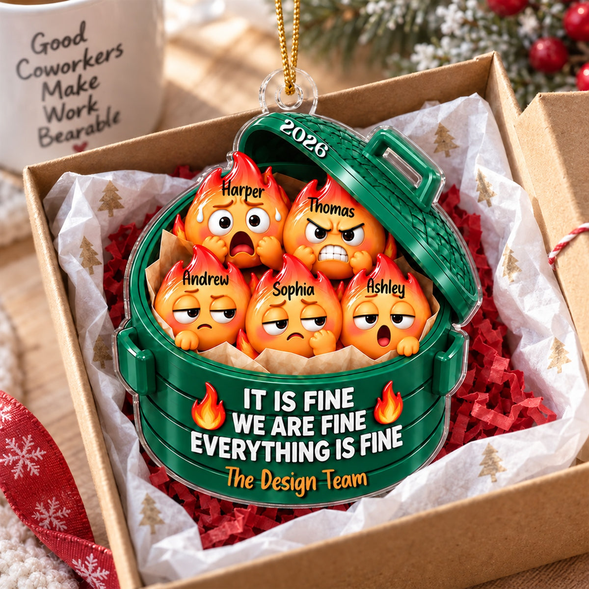 Everything Is Fine Squishy Dumpster Fire 2D Flat - Personalized Acrylic Ornament - Funny Coworker Christmas Gift 2026