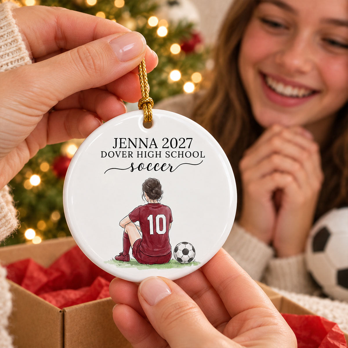 Custom Soccer Senior Portrait from Photo - Personalized Ceramic Ornament - Christmas Gift for Daughter, Son