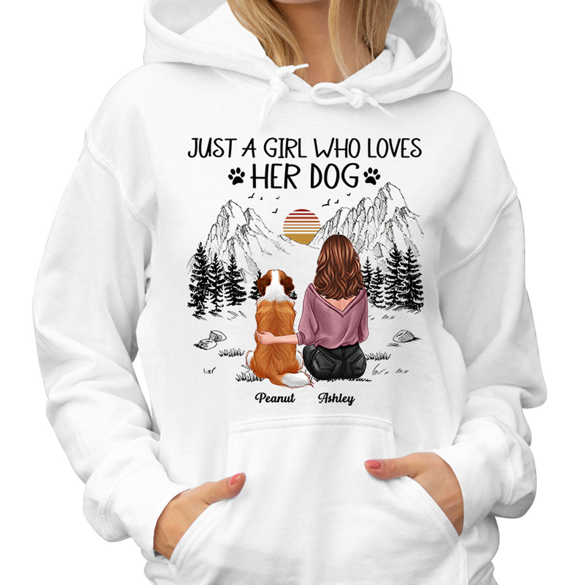 Just A Girl Loves Dogs Mountain Sketch Personalized Shirt