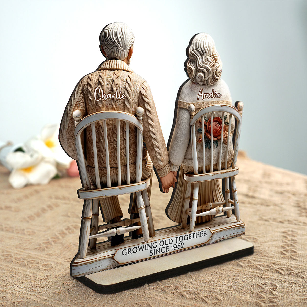 3D Effect Couple Sitting Together Personalized Standing Wooden Plaque, Heartfelt 2025  Gift, Anniversary Gift For Girlfriend, For Wife