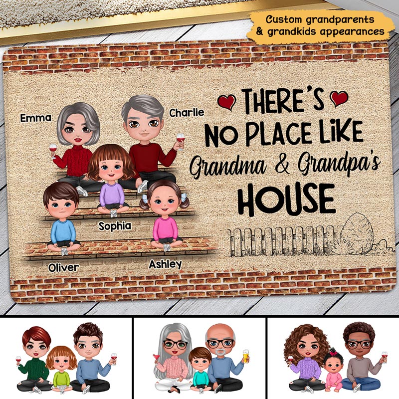 No Place Like Grandparents Grandma Grandpa Brick Wall Personalized Doormat