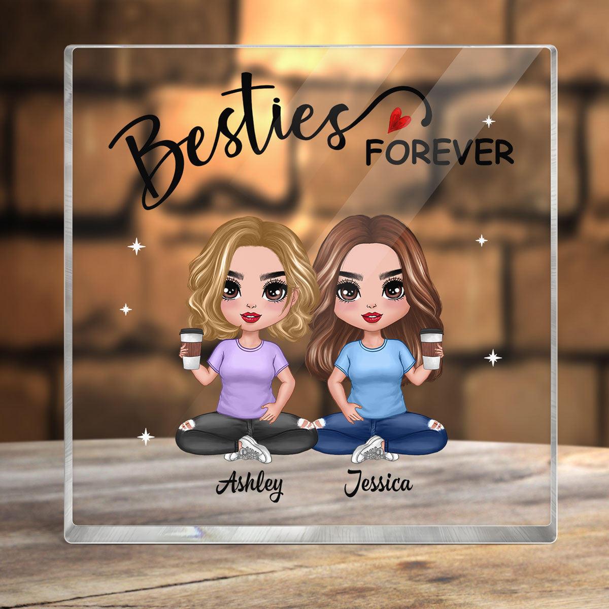 Besties Forever Doll Style Gift For Besties Sisters Personalized Acrylic Block Plaque
