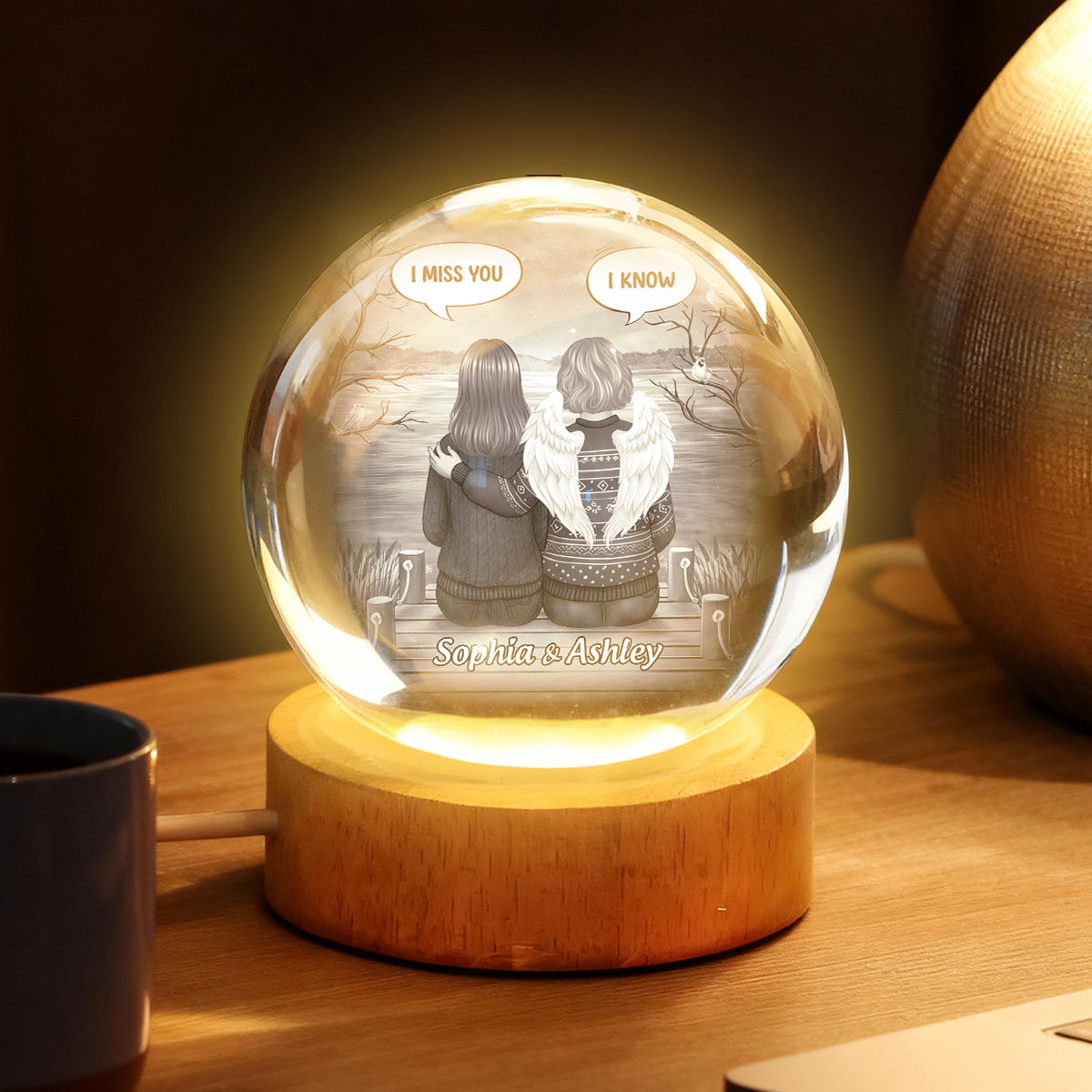 I Miss You Back View Memorial - Personalized Crystal Ball LED Night Light - Memorial Sympathy Gift