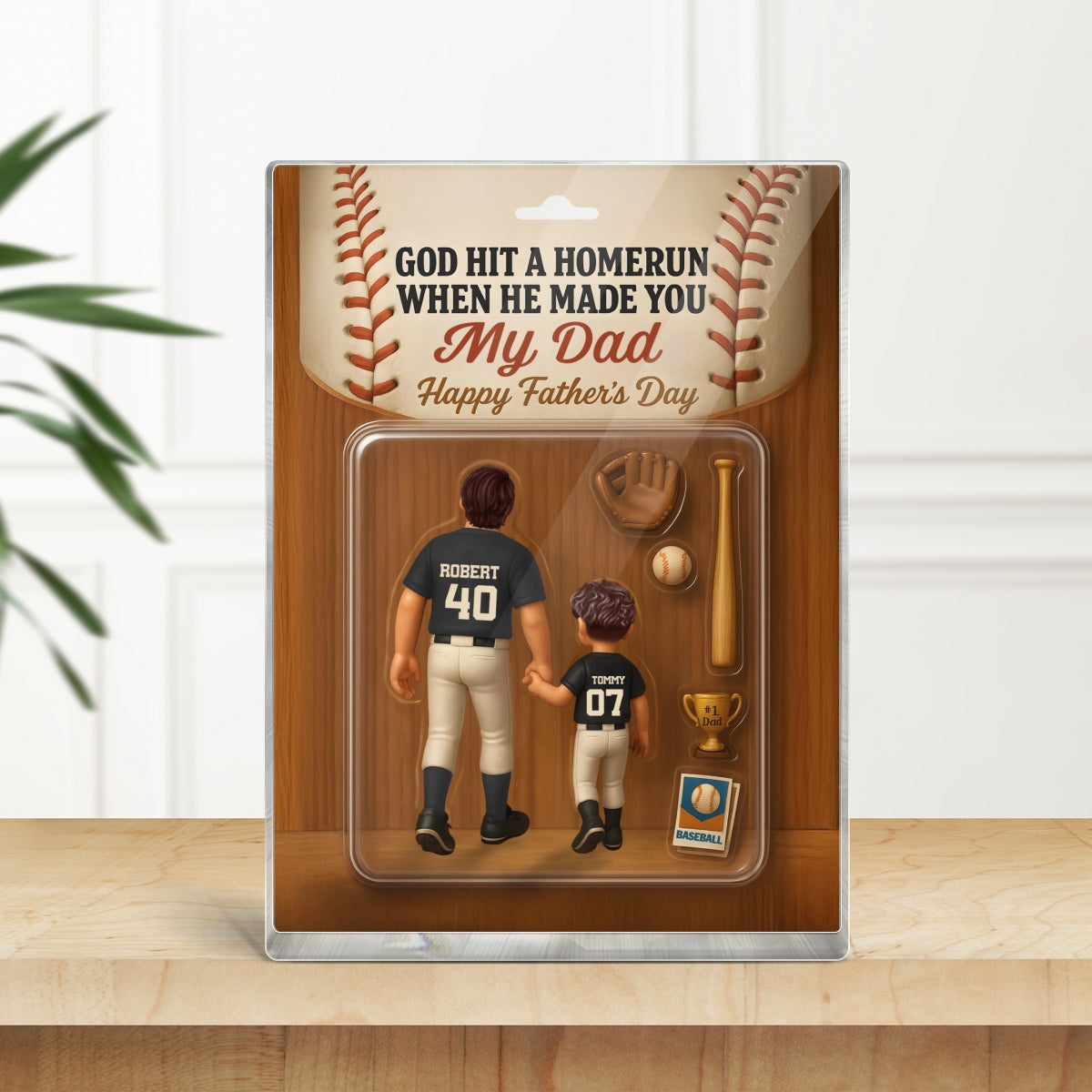 God Hit A Home Run When He Made You Our Dad Custom Action Figure Personalized Acrylic Block Plaque, Father's Day Gift for Baseball Dad