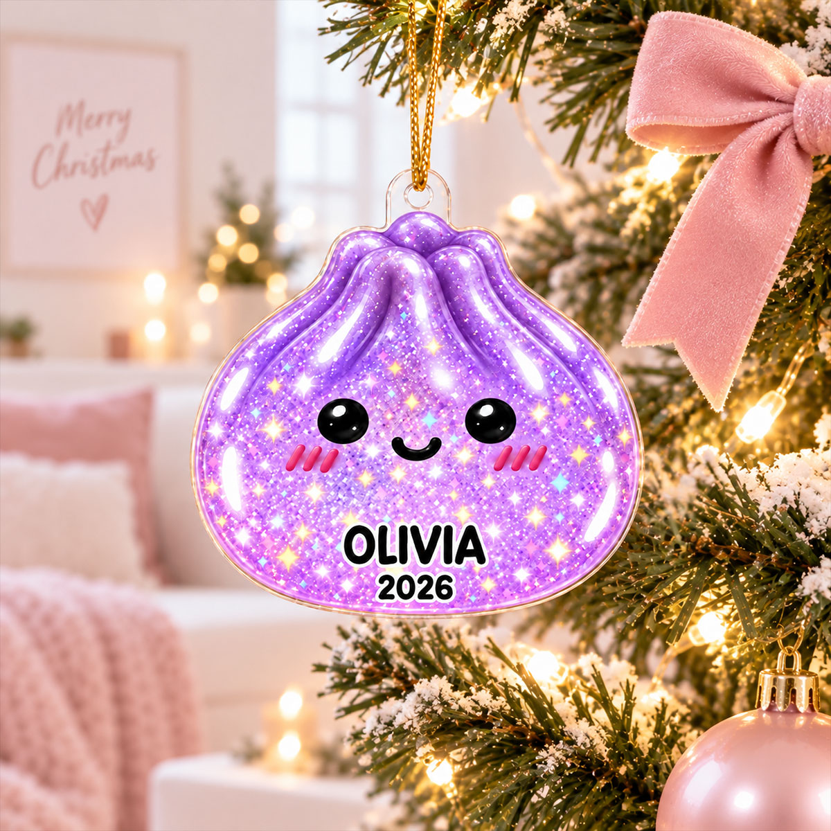 Super Cute Funny Dumpling Dim Sum Custom Name - Personalized Acrylic Ornament - Christmas Gift, Keepsake For Kids, Teenagers