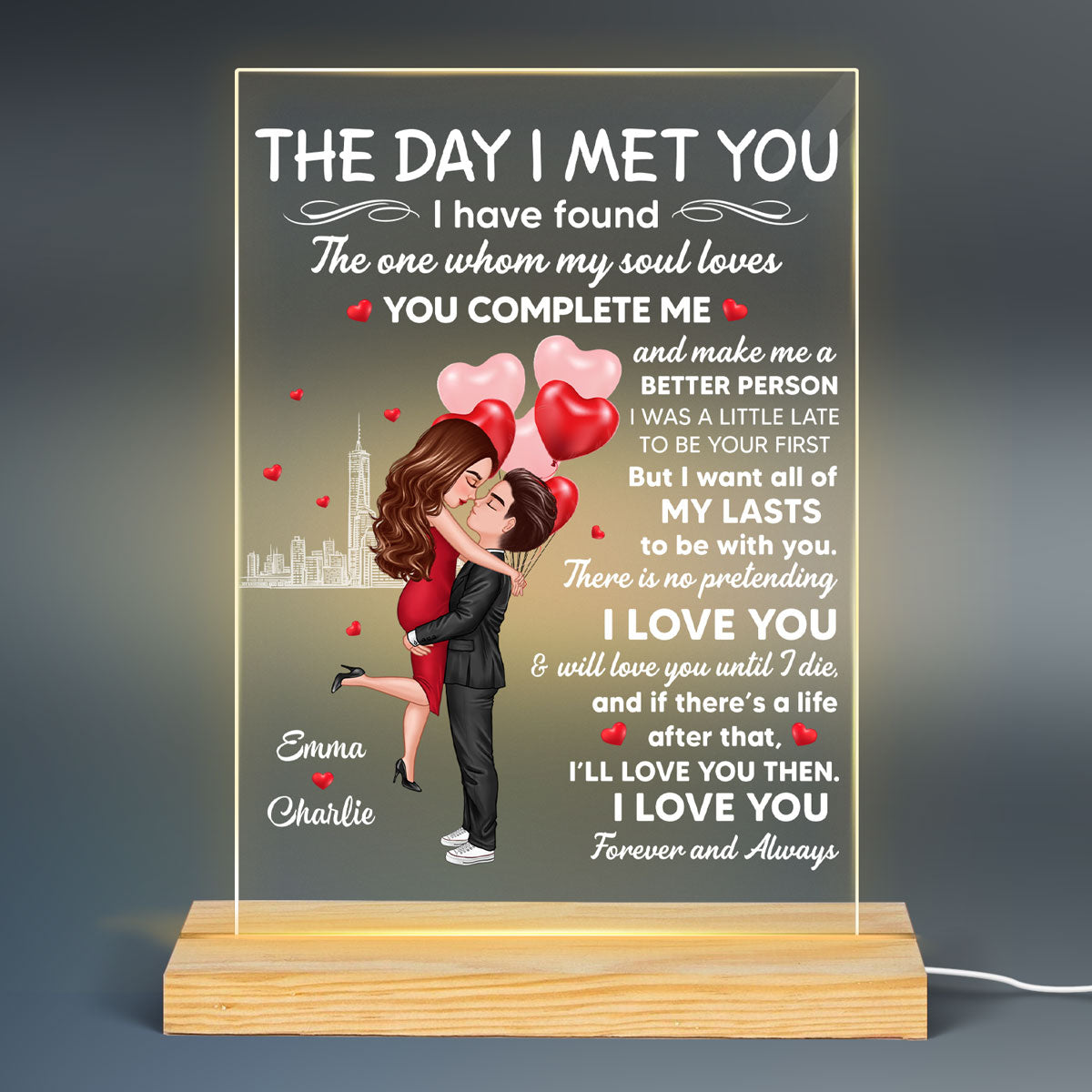 Hugging Couple I Met You Personalized LED Night Light, Acrylic LED Lamp