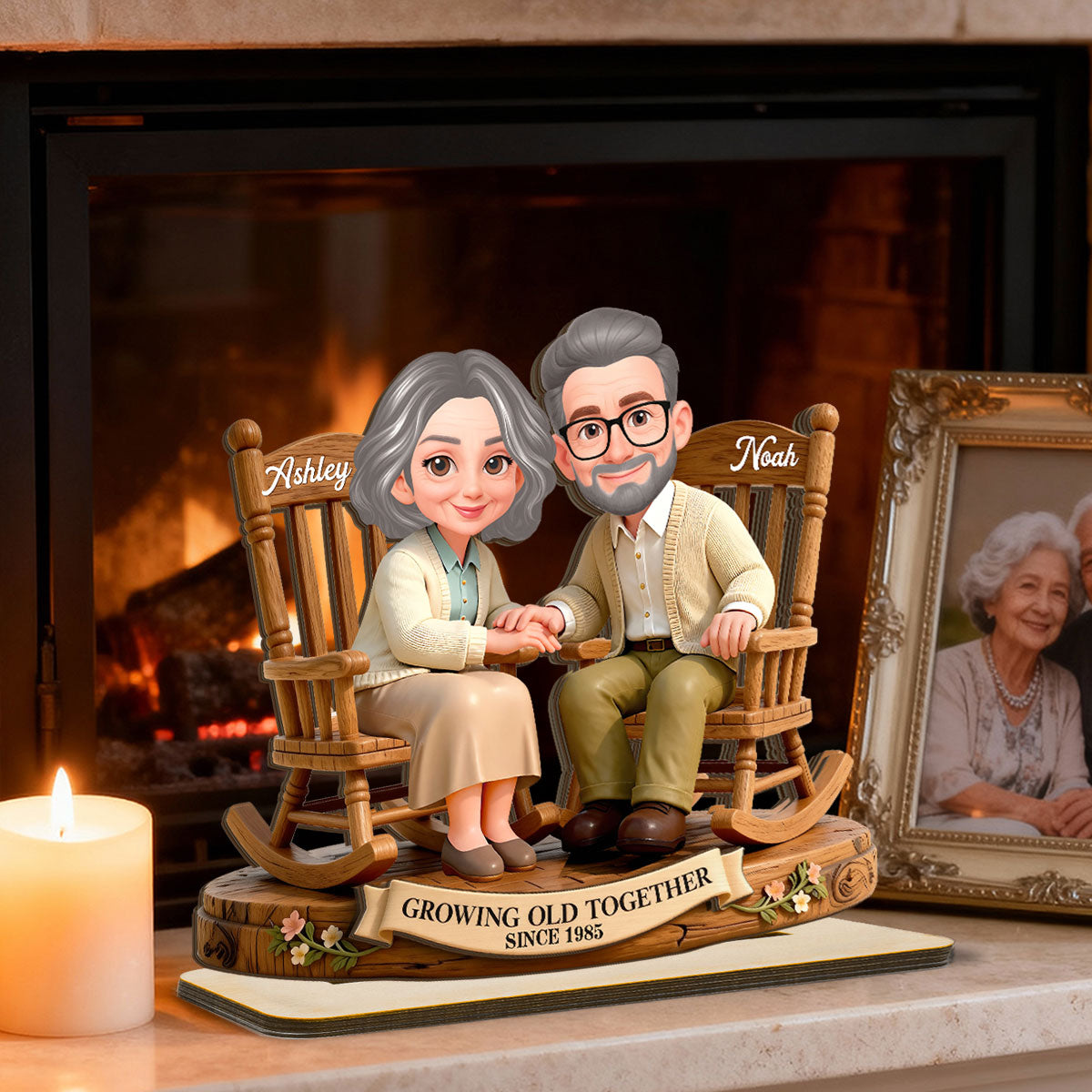 Eternal Love Couple On Rocking Chairs Growing Old Together - Personalized 2-Layer Wooden Plaque - Heartfelt Valentine's Day, Anniversary Gift For Couple, Gift For Him, For Her