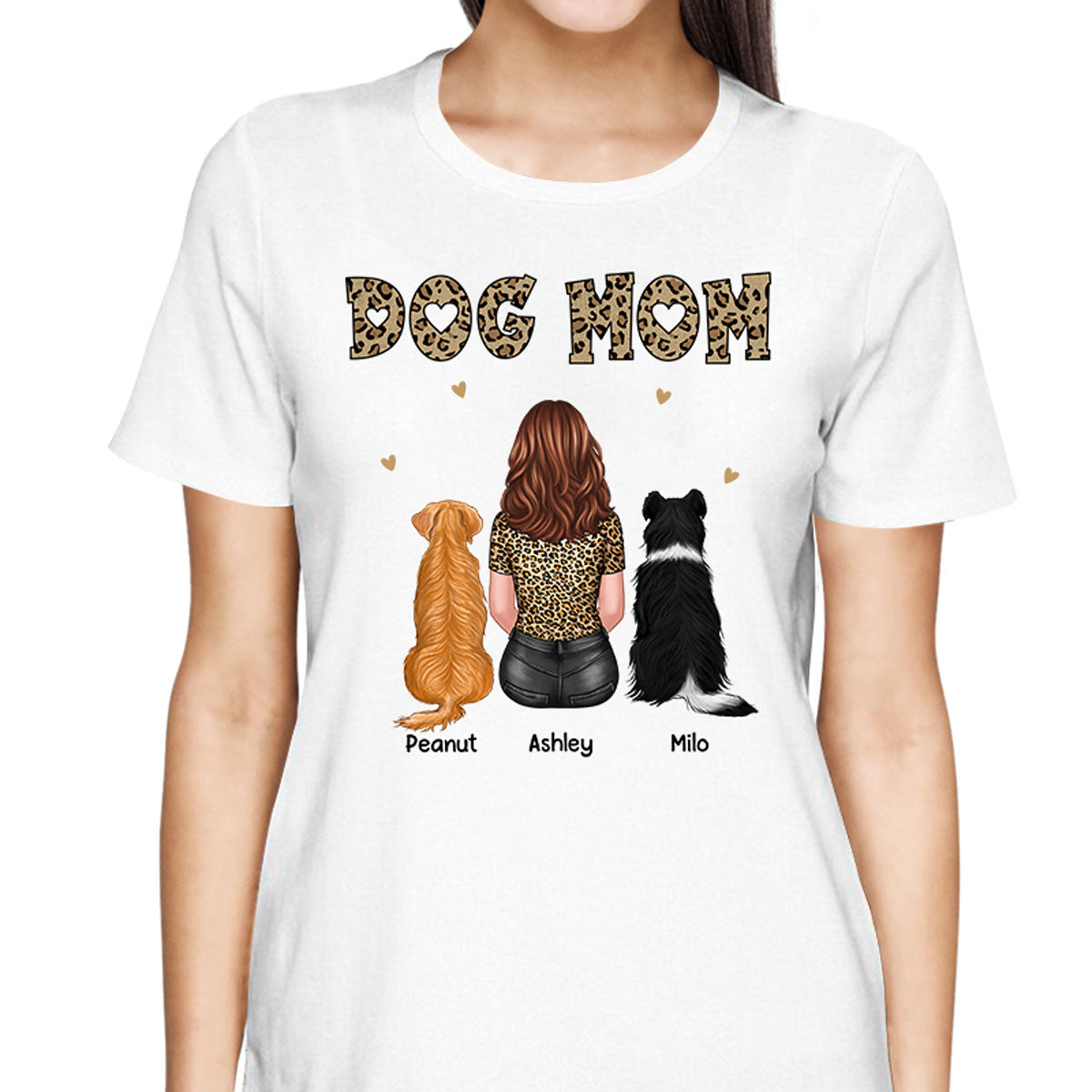 Dog Cat Mom Leopard Back View Personalized Shirt - Gift For Dog Lover, Cat Lover - Gift For Pet Lover
