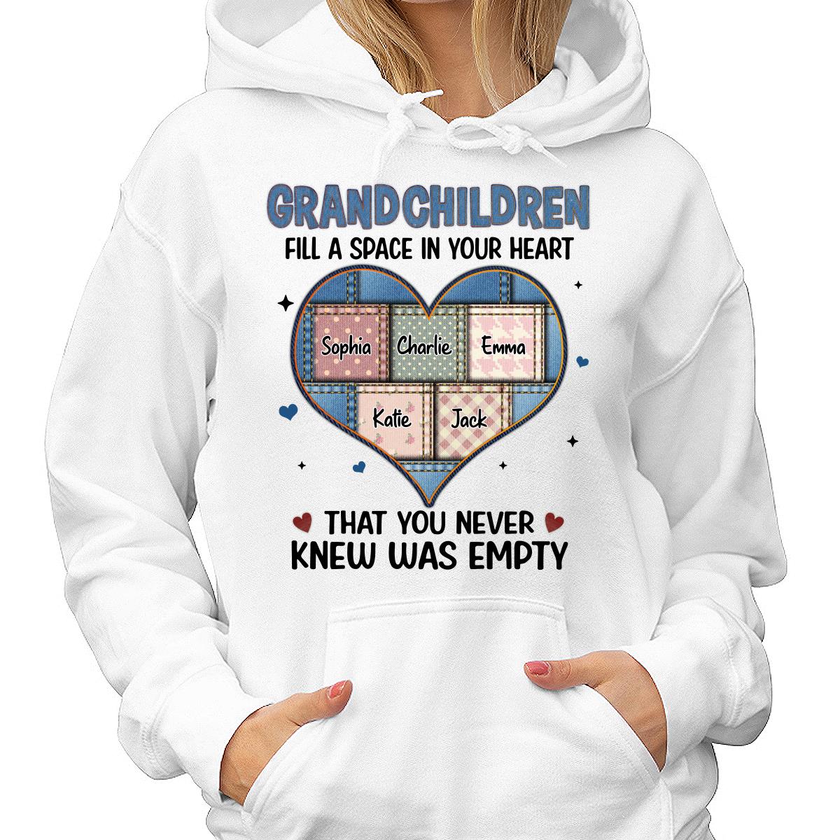 Grandchildren Fill Spaces In Grandma Heart Floral Patterns Personalized Shirt