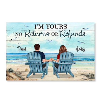 Back View Couple Sitting Beach Landscape Personalized Horizontal Poster