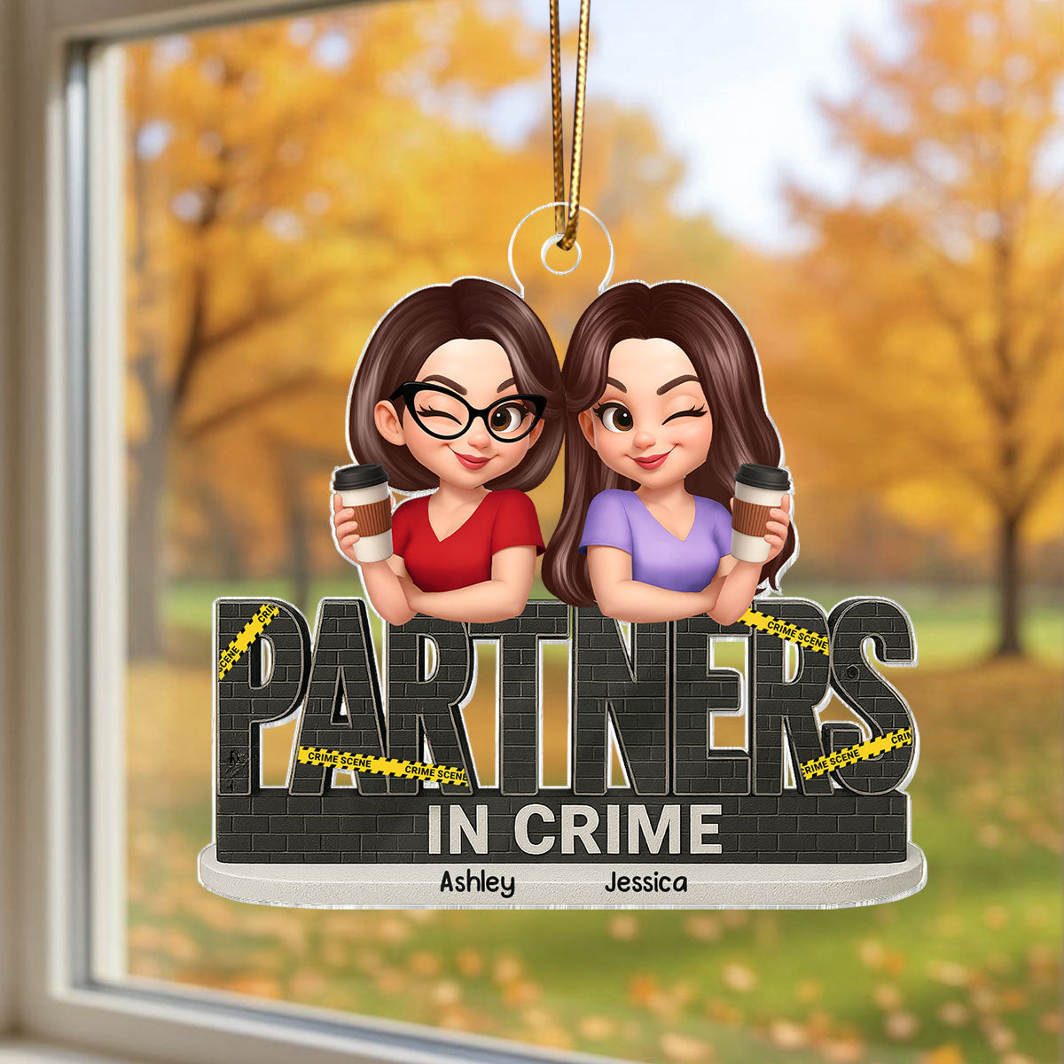 Partners In Crime Brick Pattern Crime Scene Personalized Acrylic Ornament