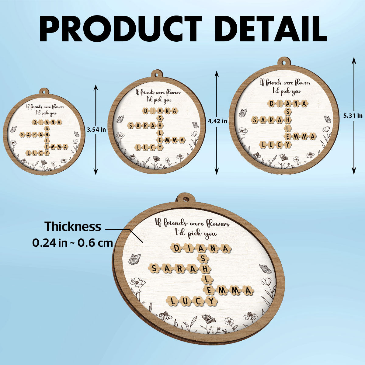 If Friends Sisters Were Flowers Crossword Puzzle Names Personalized 2-Layer Wooden Ornament
