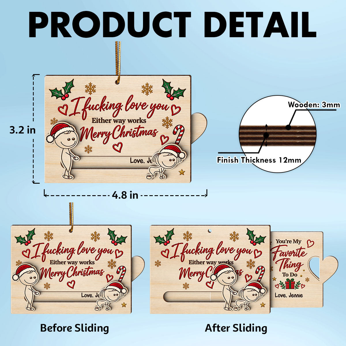 I Fcking Love You Funny Inappropriate Couple - Personalized Wooden Slider Ornament - Funny Christmas Gift For Him, For Her, For Husband, Wife