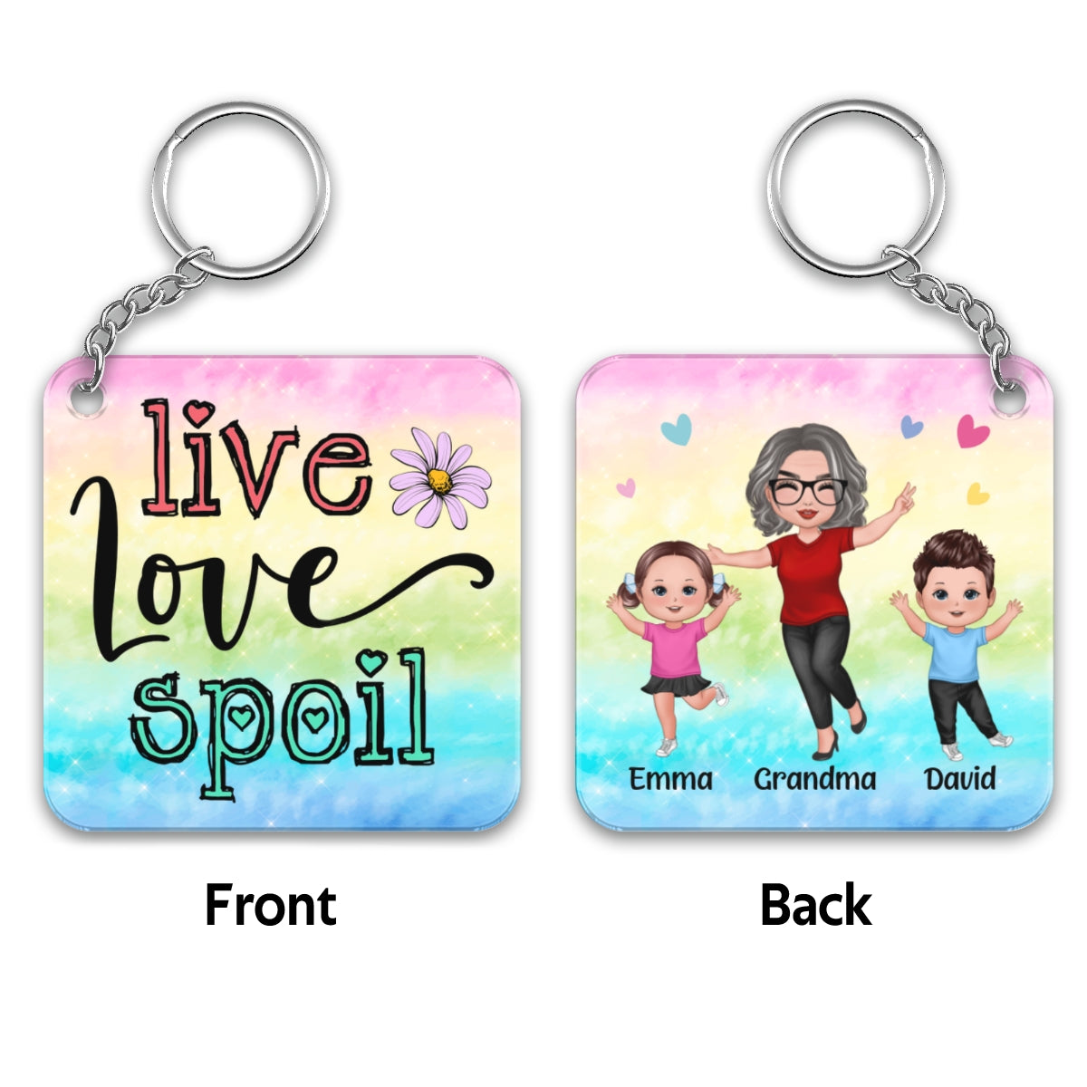 Live Love Spoil Grandma Grandkids Personalized Acrylic Keychain