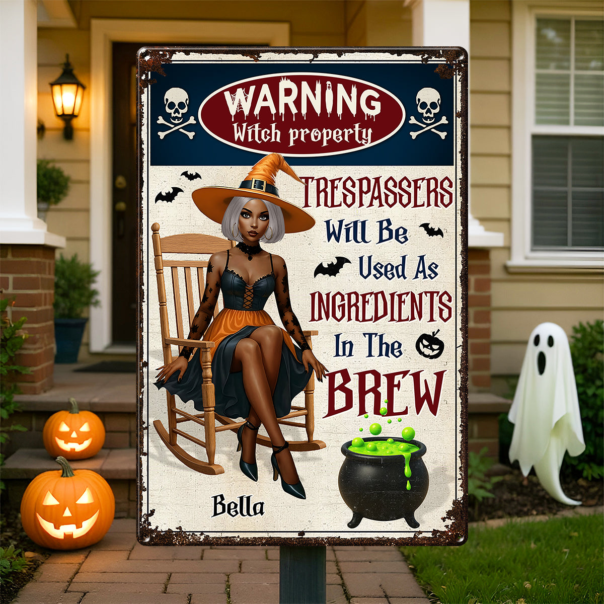 Warning Witch Property Personalized Metal Sign, Backyard Sign, Home Decor Gift For Yourself