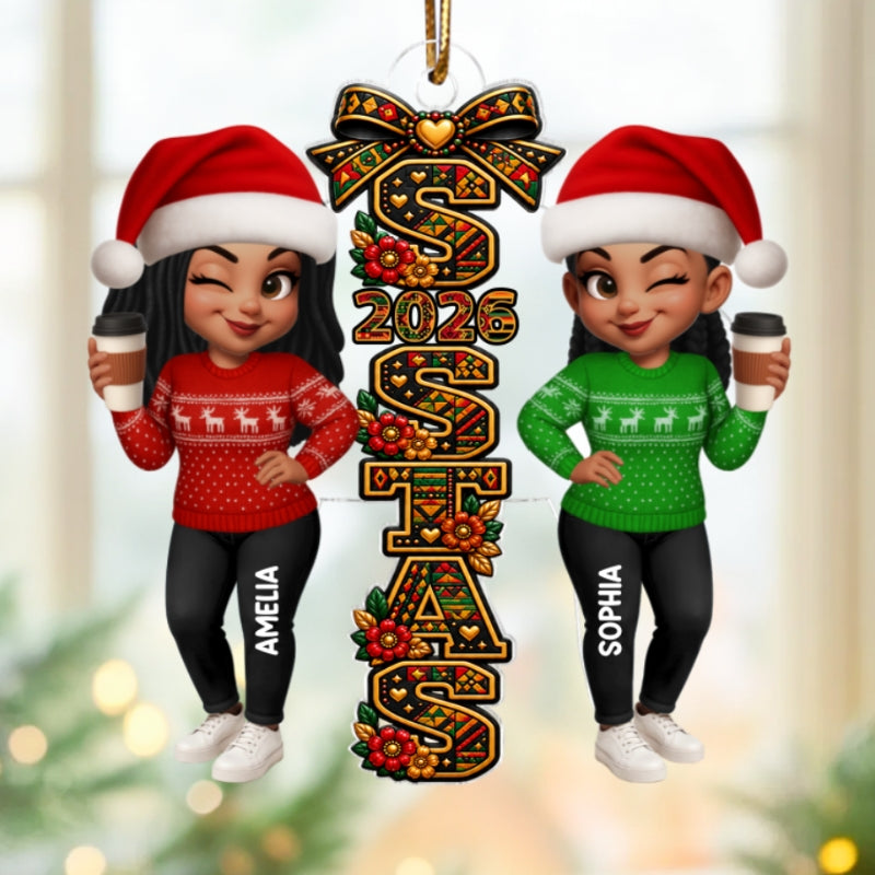 Tribal Patterned Besties Sisters Sistas Forever - Personalized Acrylic Ornament - Christmas Gift, Friendship Gift For Best Friends