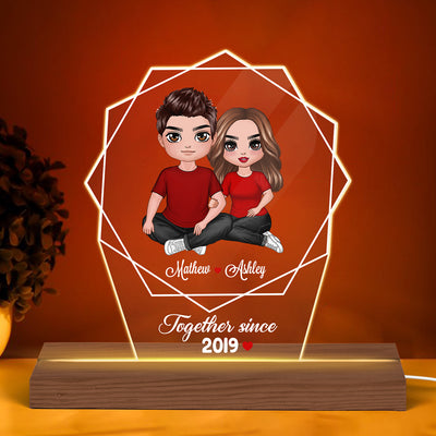 Embracing Doll Couple Hexagon Personalized Custom Shape LED Night Light