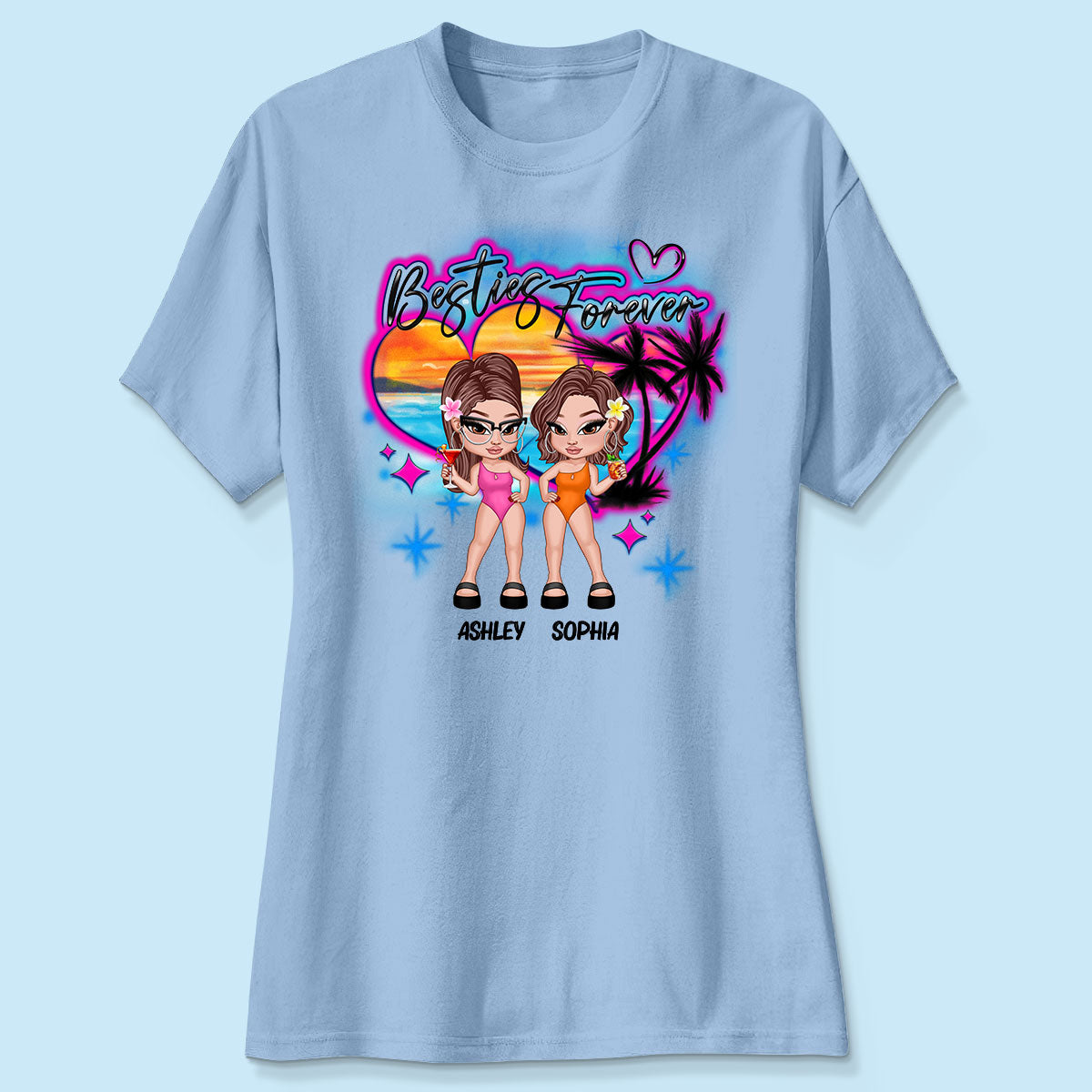 Y2K Besties Airbrushed Summer Beach Personalized Shirt