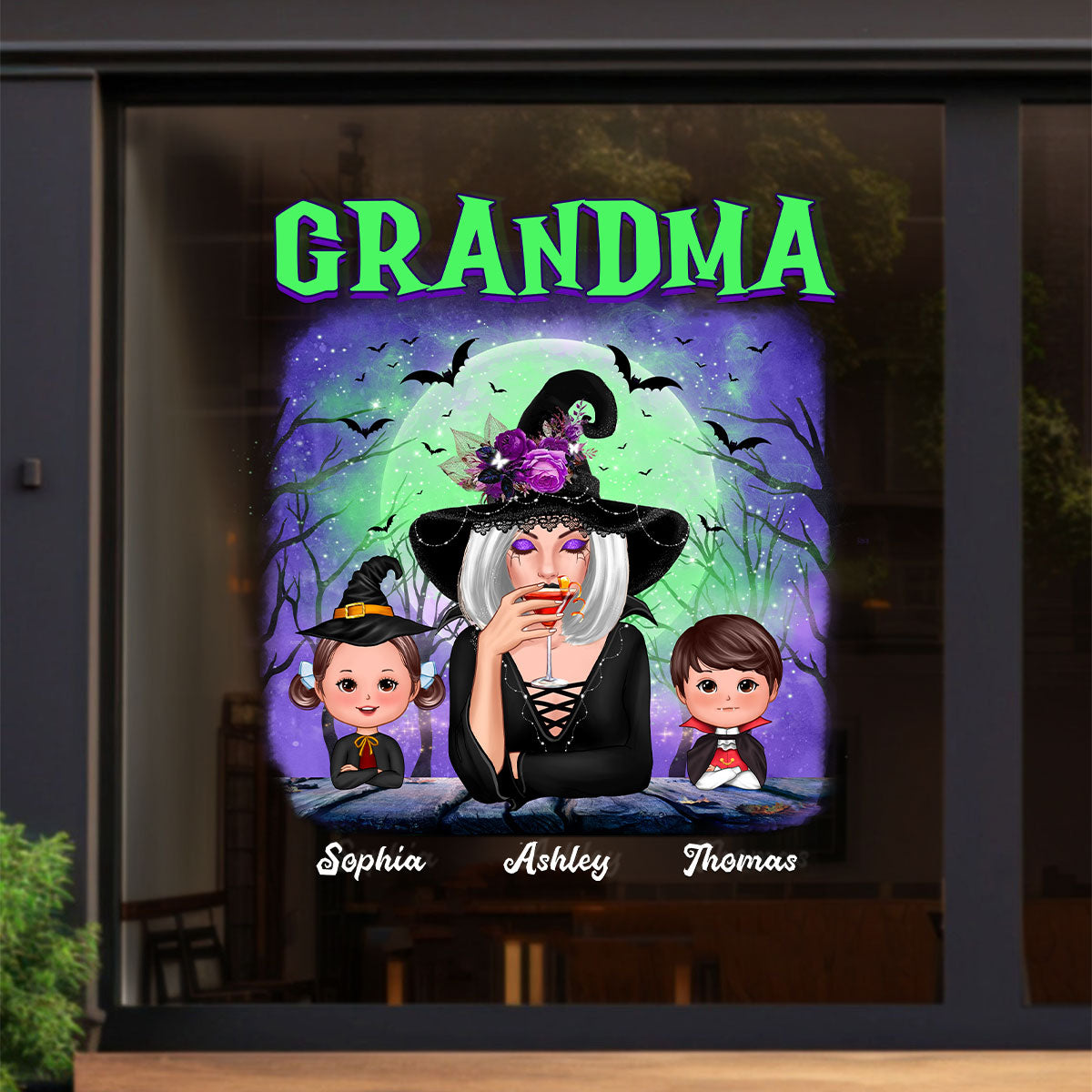 Green And Purple Halloween Grandma Witch Personalized Decal, Halloween Decor