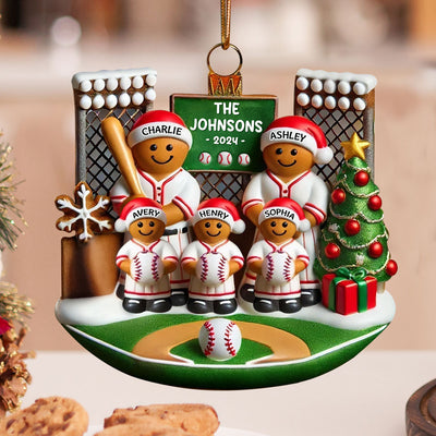 3D Effect Baseball Gingerbread Family On Field Sport Lover - Personalized Acrylic Ornament