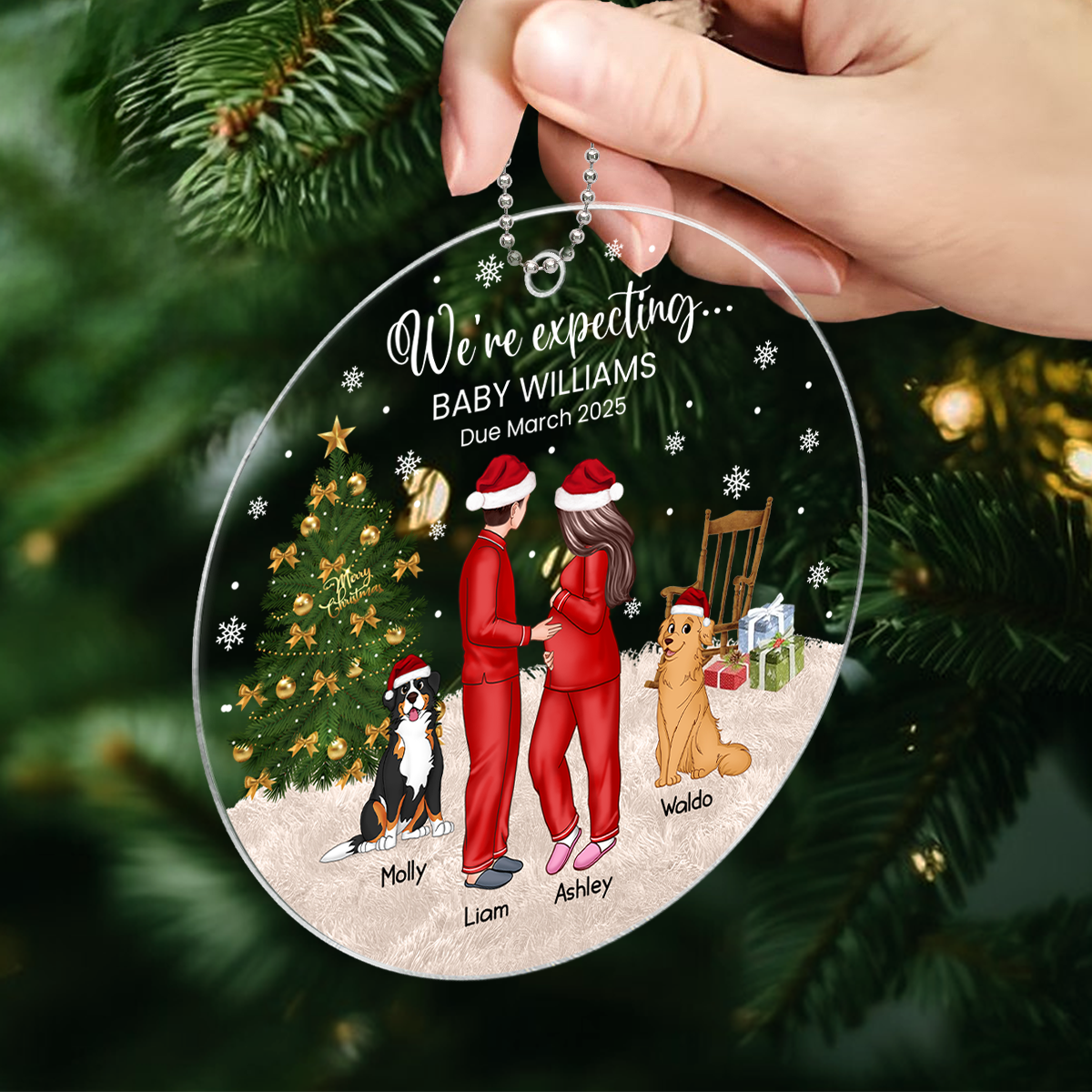Pregnant Couple and Pet Keepsakes - Personalized Acrylic Ornament