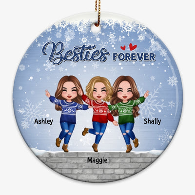 Happy Doll Besties In Snow Personalized Circle Ornament