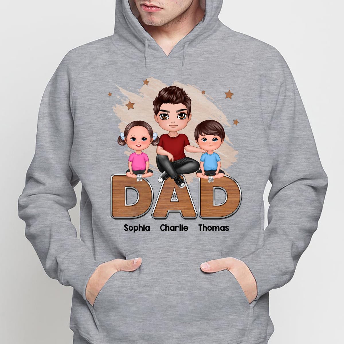 Doll Dads And Kids Sitting On Words Personalized Shirt