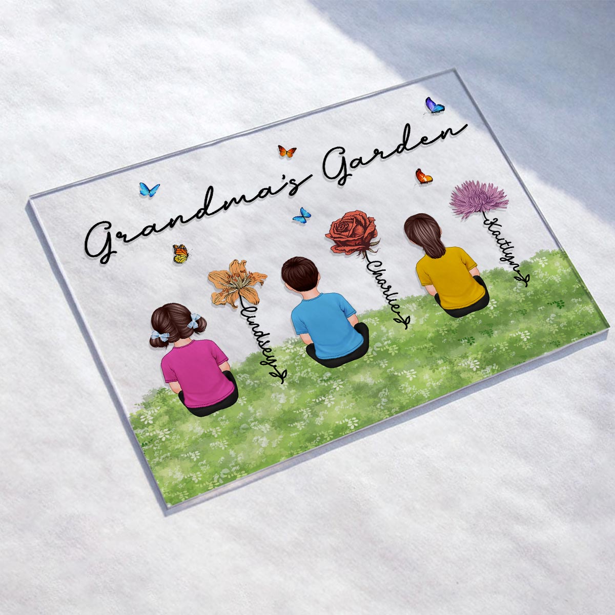 Grandma‘s Garden Grandkids Sitting Vintage Birth Flower Personalized Acrylic Plaque