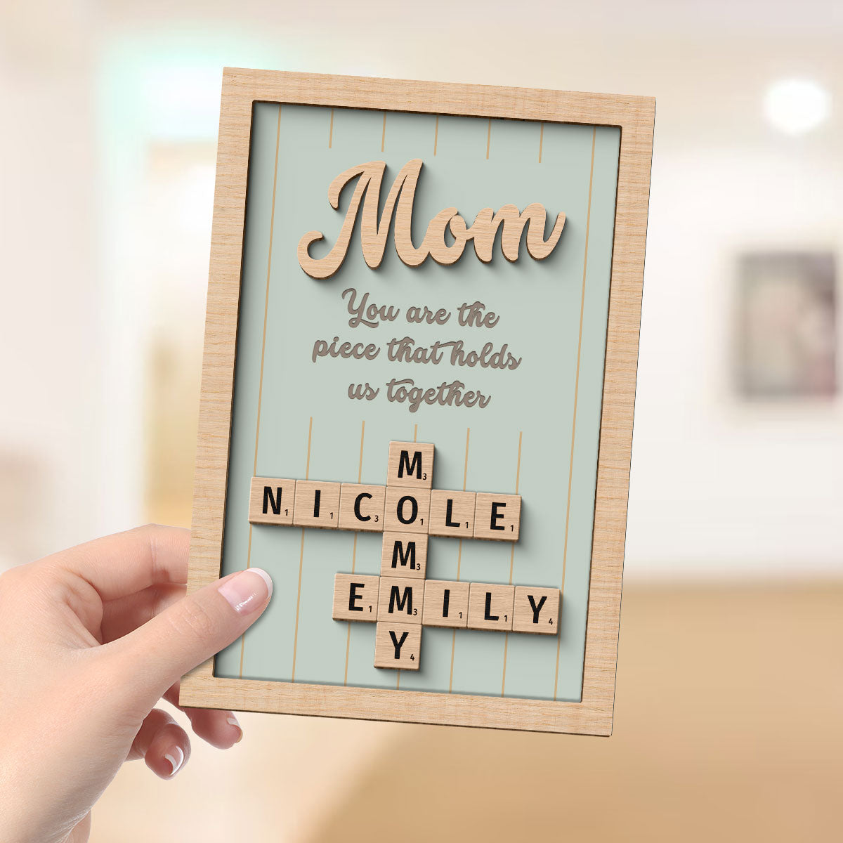 Mom You Are The Piece That Holds Us Together Personalized 2-Layer Wooden Plaque, Crossword Puzzle Art, Gift For Mom