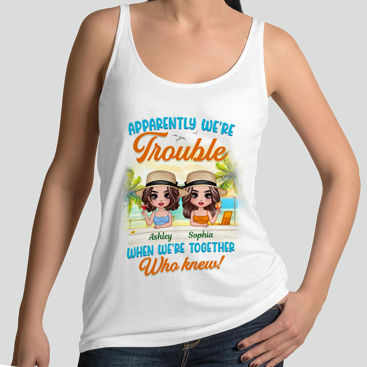Doll Besties Trouble Together Summer Personalized Tank Top Shirt