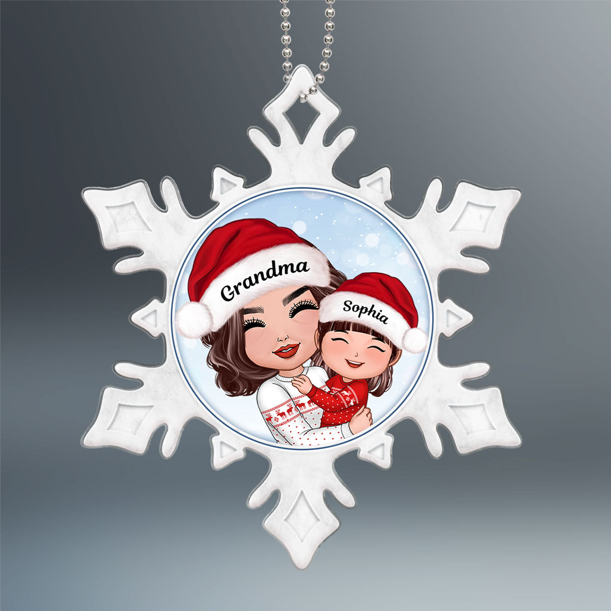 Doll Grandma Hugging Grandkid In Snowflake Christmas Gift For Granddaughter Grandson Personalized Acrylic Ornament