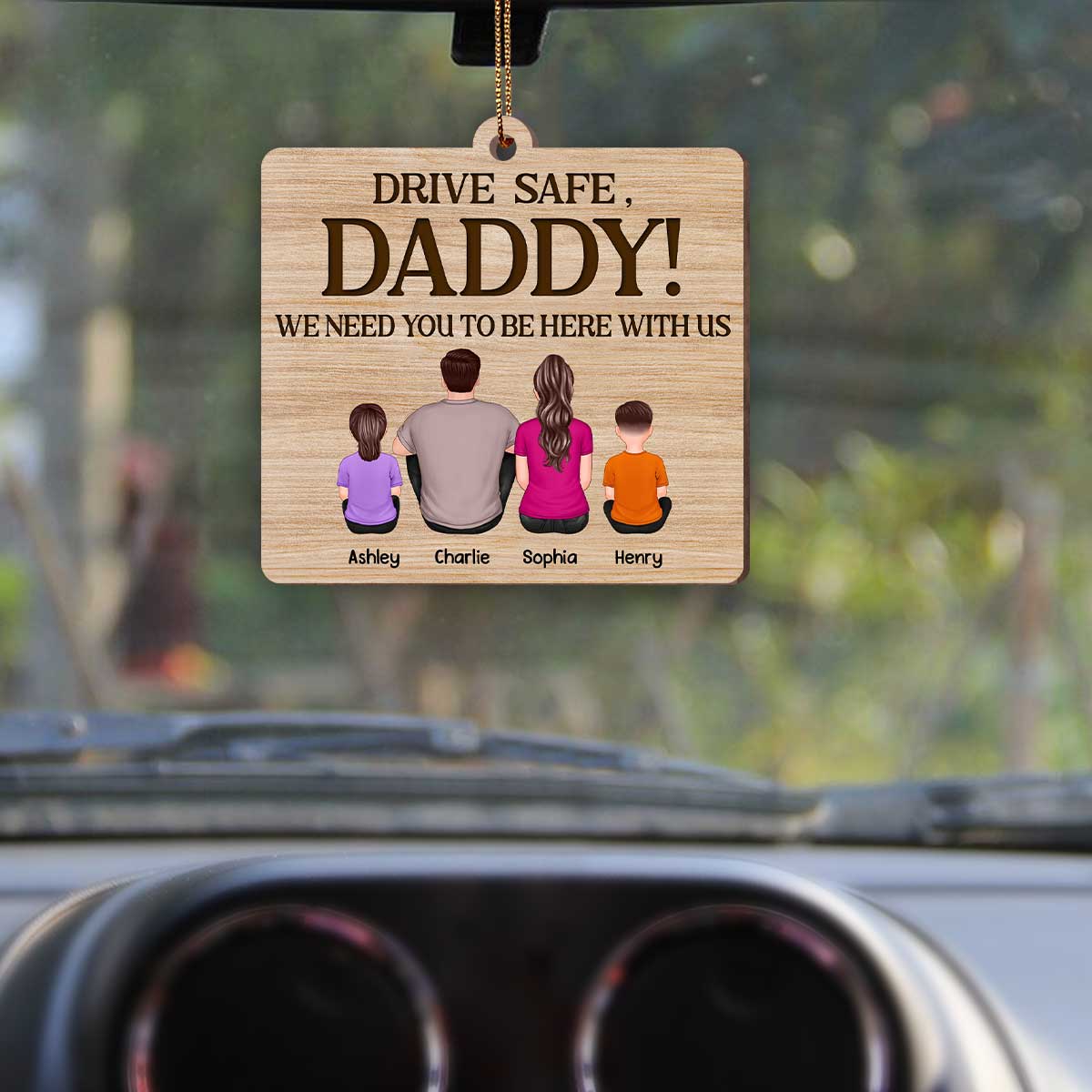 Best Dad Ever Back View Man Kids Dog Cat Personalized Wooden Car Ornament