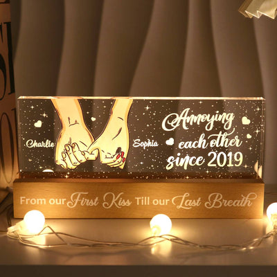 Couple Holding Hands Personalized Acrylic Block LED Night Light