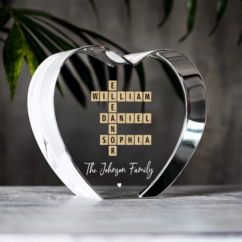 Family Names Crossword Art - Created In A Moment, Treasured Forever Personalized Heart Crystal LED