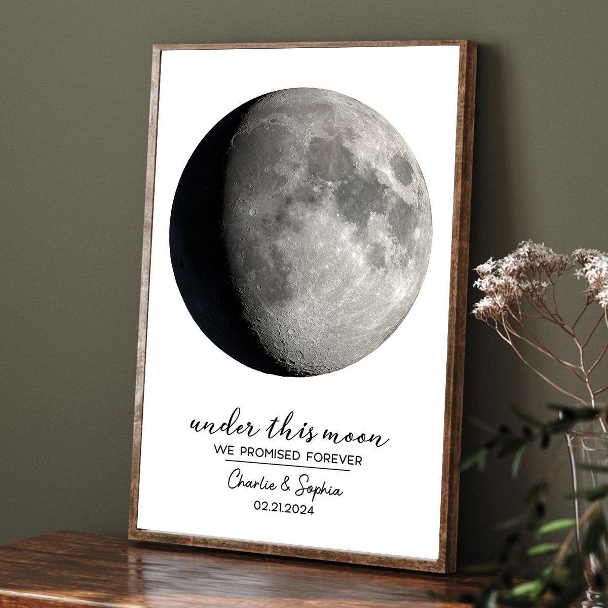 Under This Moon We Promise Forever Couple Custom Moon Phases Anniversary Date Personalized Poster, Anniversary Gift, Wedding Gift For Couple, For Him, For Her, Boyfriend, Girlfriend, Husband, Wife