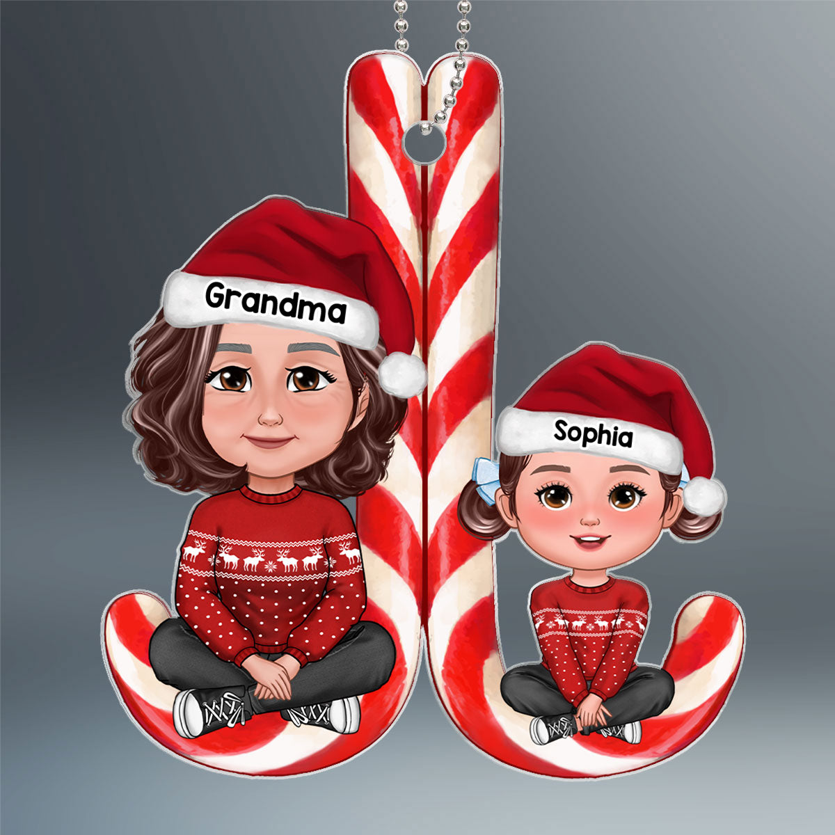 Grandma Grandkid Sitting On Candy Cane Christmas Gift For Granddaugter Grandson Personalized Acrylic Ornament