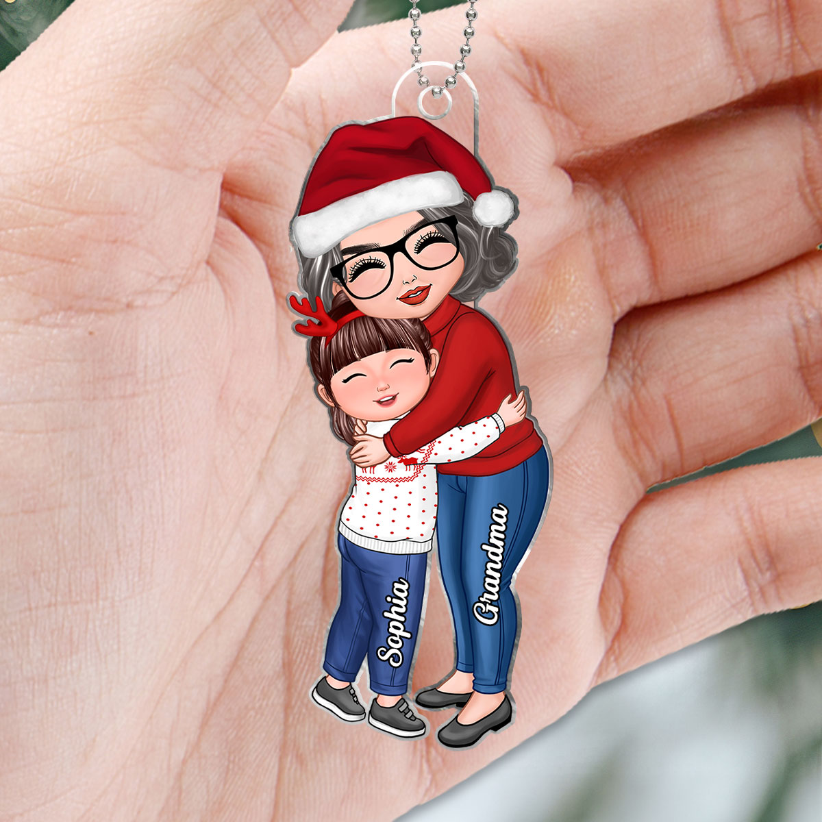 Doll Grandma & Grandkid Hugging Christmas Gift For Granddaughter Grandson Grandchildren Personalized Acrylic Ornament