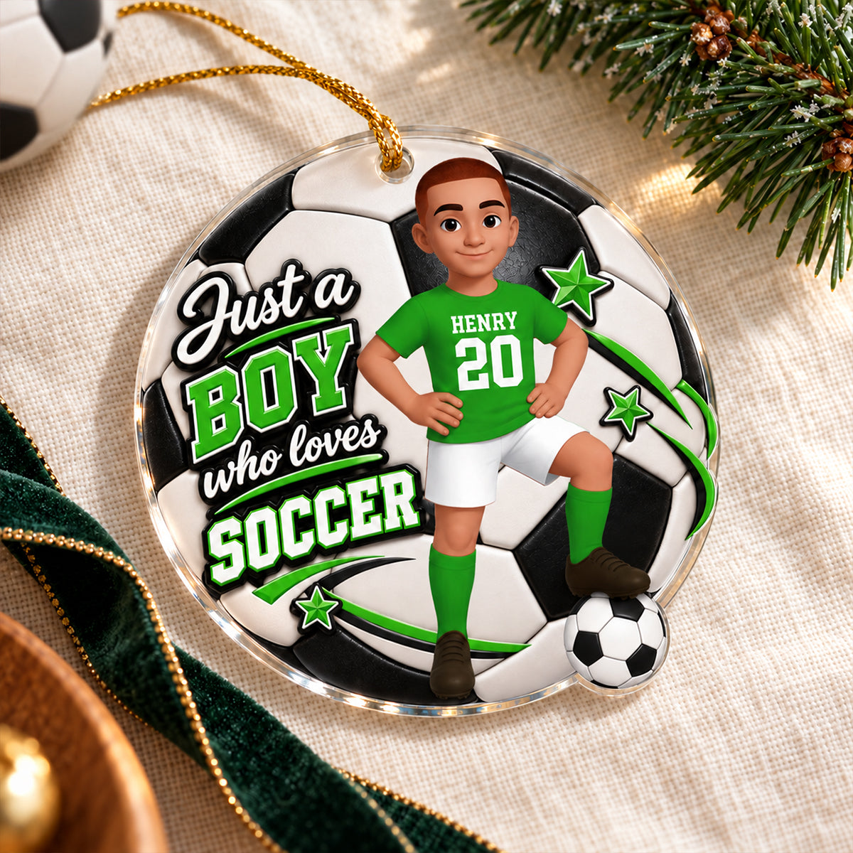Just a Boy Who Loves Soccer - Personalized Acrylic Ornament - Christmas Gift for Son, Grandson, Nephew