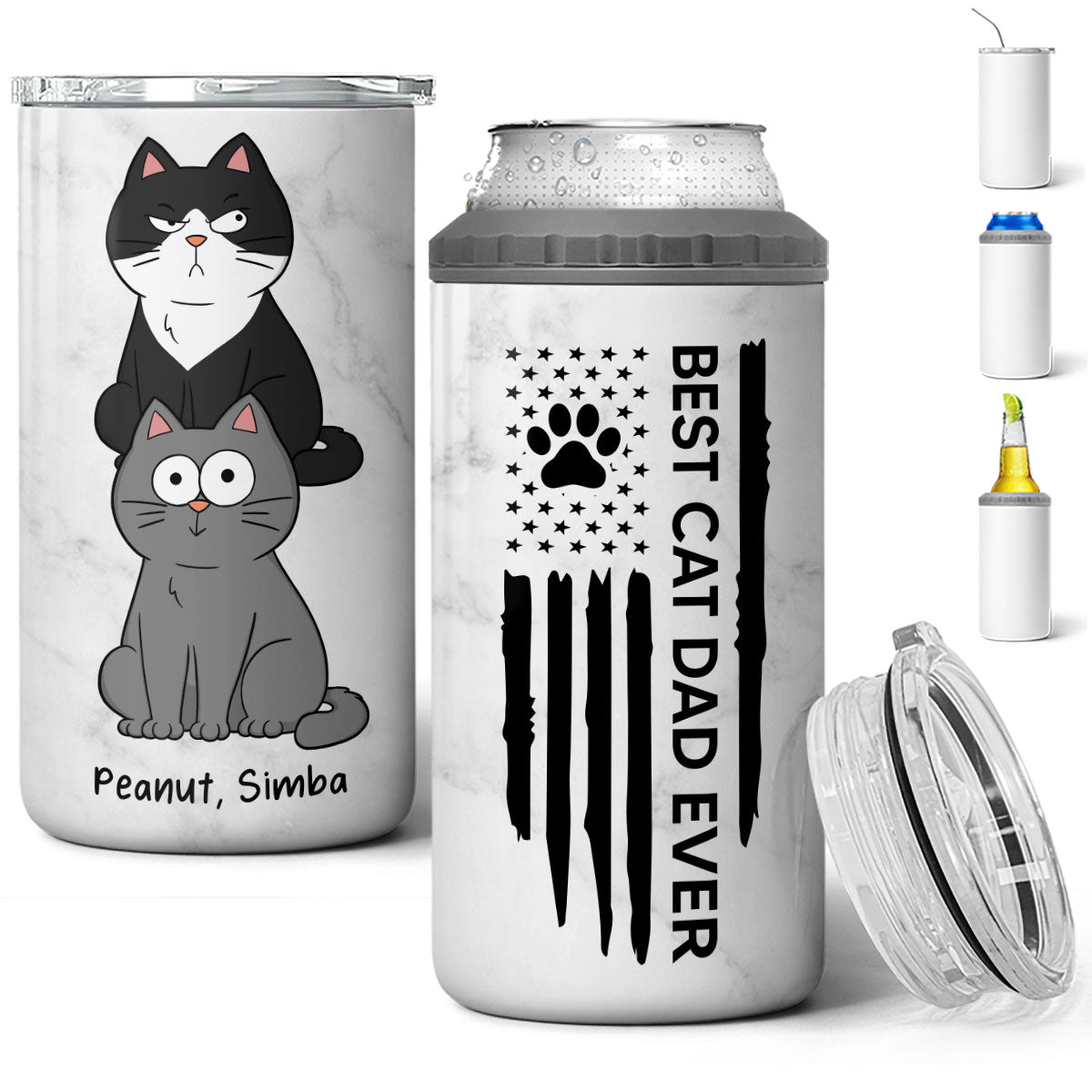 Best Cat Dad Ever Nation Flag Funny Cute Cats Personalized 4 In 1 Can Cooler