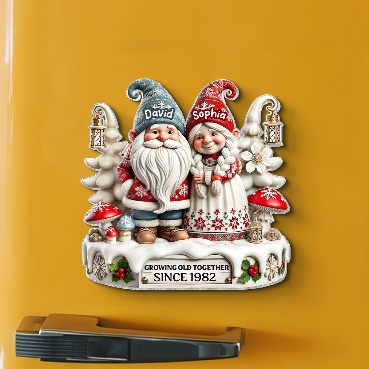 3D Effect Gnome Couple Together Personalized Acrylic Fridge Magnet, 2025 Heartfelt  Gift, Anniversary Gift For Couple, For Him, For Her, Husband, Wife