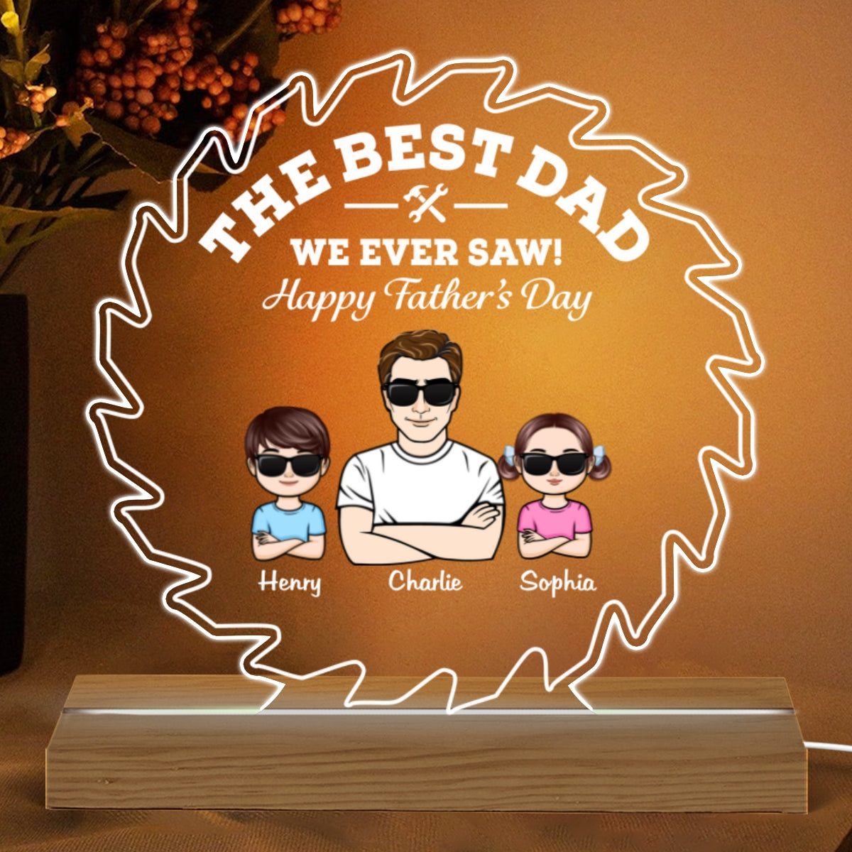 Best Dad Grandpa We Ever Saw Blade Personalized Warm Custom Shape LED Night Light