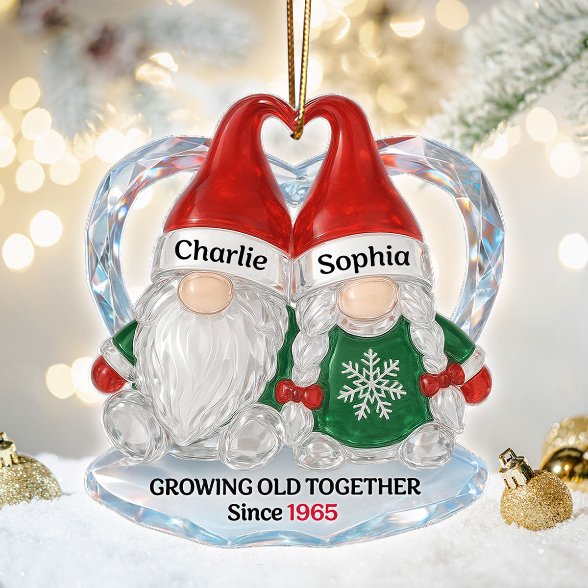 Christmas Gnomes Couple 3D Crystal Effect - Personalized Acrylic Ornament