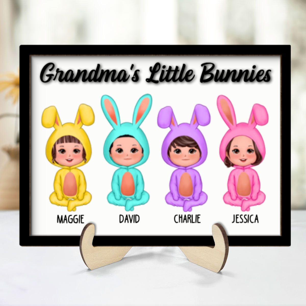 Grandma Mom Peeps Kids Easter Gift Personalized 2-layer Wooden Plaque