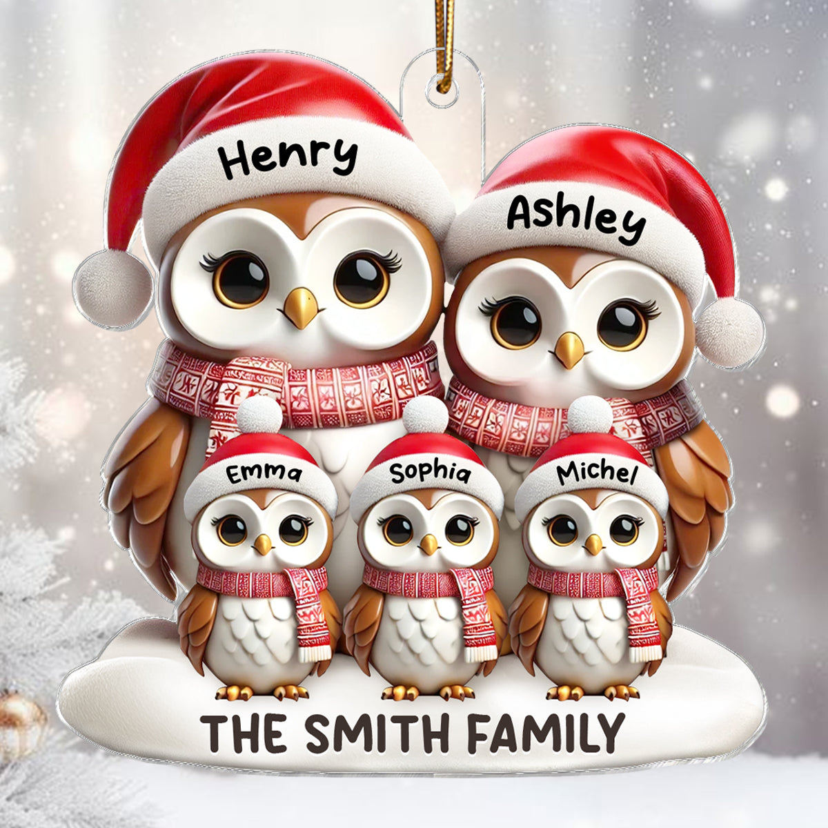3D Effect Owl Family Christmas Personalized Acrylic Ornament