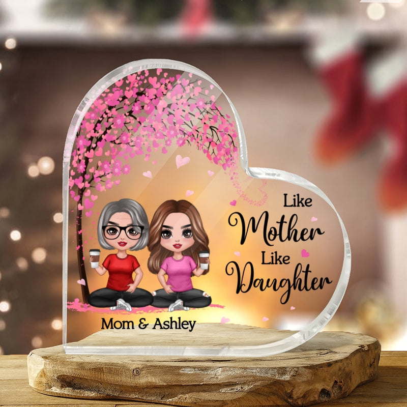 Doll Mom And Daughters Sons Sitting Under Pink Heart Tree Personalized Heart Acrylic Plaque