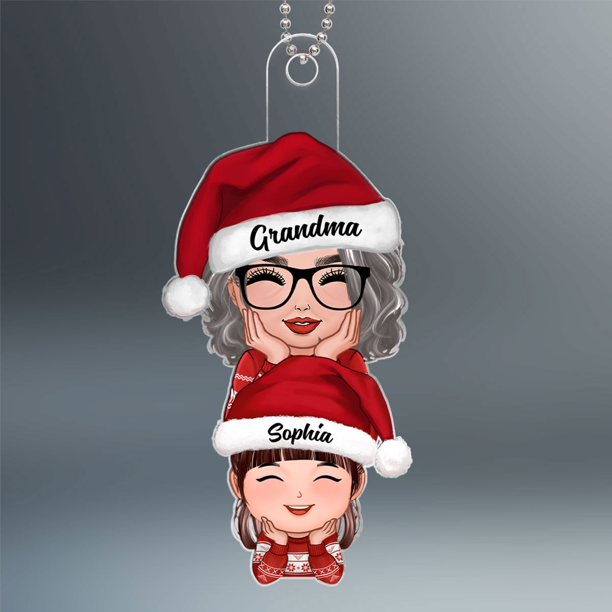 Happy Doll Grandma Granddaughter Grandson Stacked Christmas Gift Personalized Acrylic Ornament