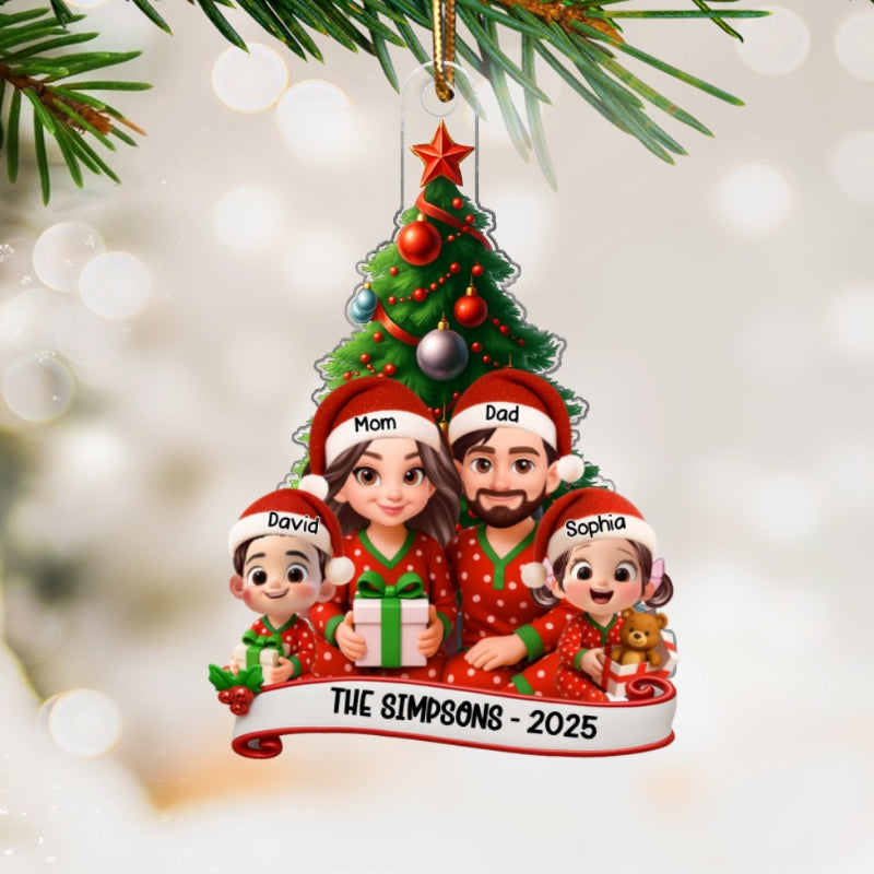 Family Pajama Personalized Acrylic Ornament, Christmas Decor for Family