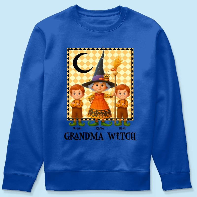 Grandma Witch & Cute Grandkids Personalized Sweatshirt, Halloween Cozy Fall Sweatshirt for Grandma